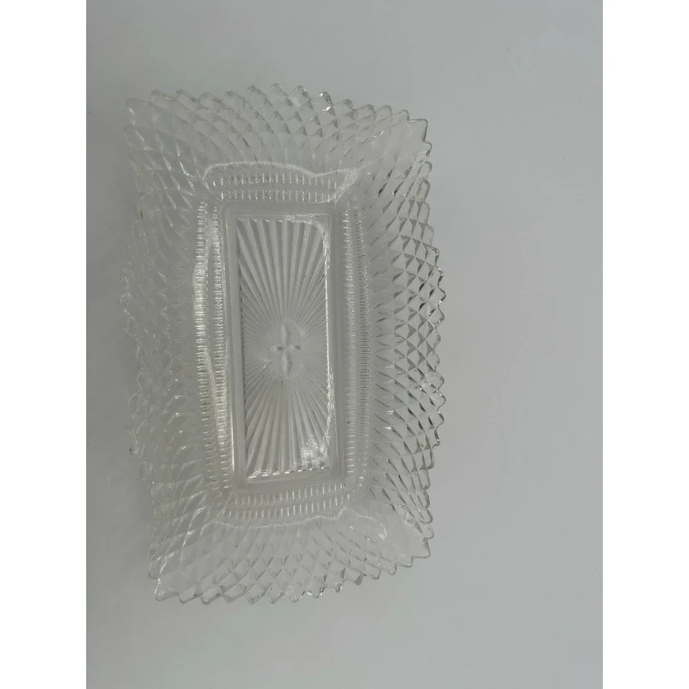 VINTAGE Rectangle  Ruffled Diamond Point Candy Nut Dish - Picture 2 of 5